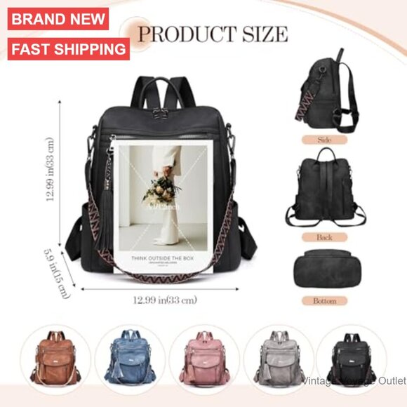 PU Leather Convertible Backpack Purse with 10 Pockets for Travel & Daily Use